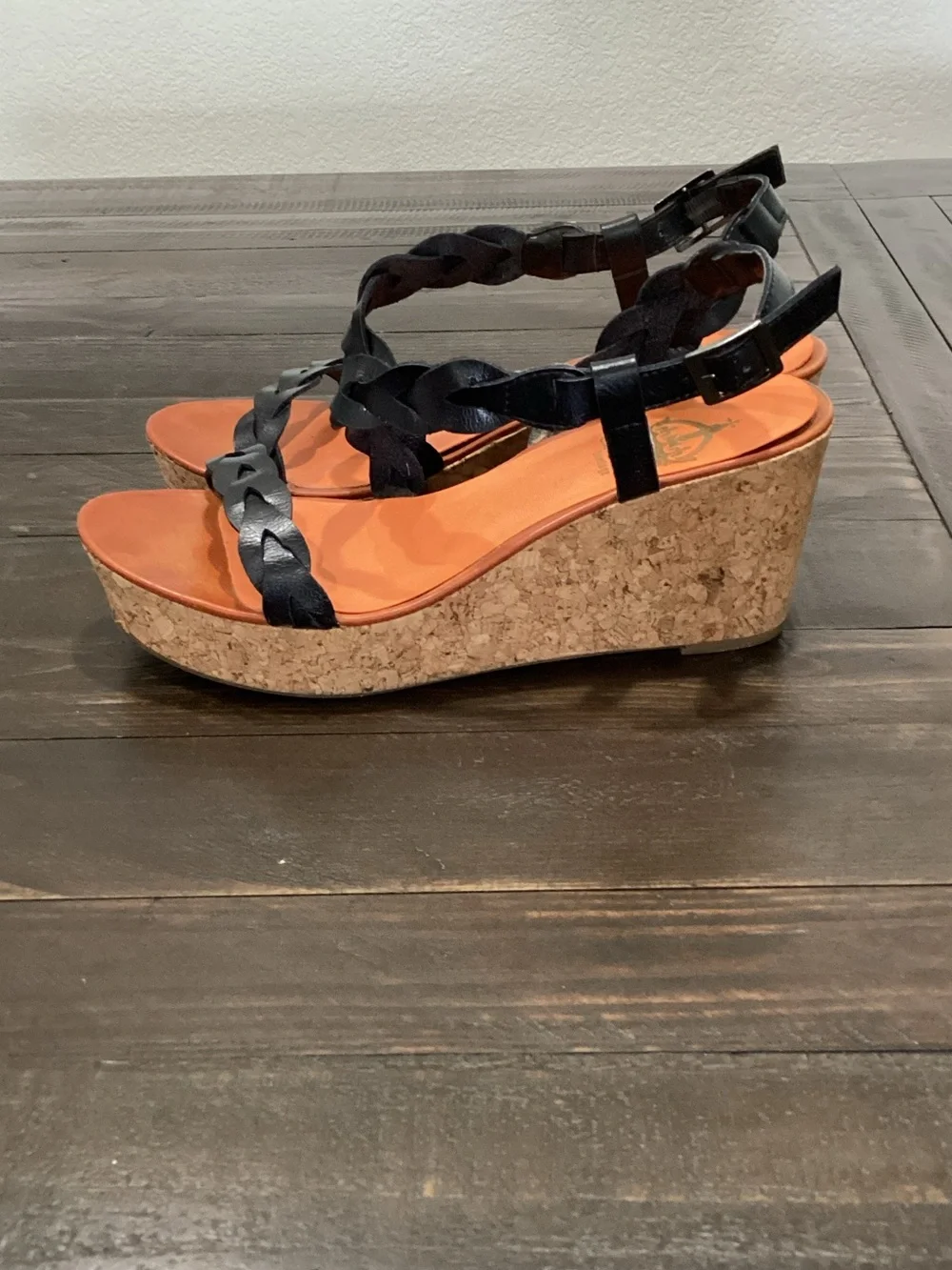 Crown Vintage Black Braided Cork‎ Wedge Sandals